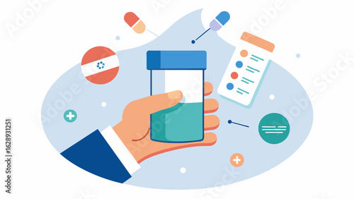 A graphic of a hand holding a pill container with arrows pointing to specific sections and accompanying text explaining how to properly measure and.