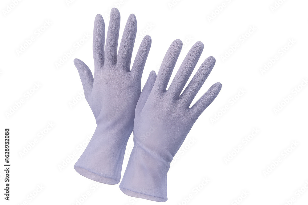 Obraz premium Lilac gloves on transparent background, showing open hands, ideal for safety, fashion, or medical concepts