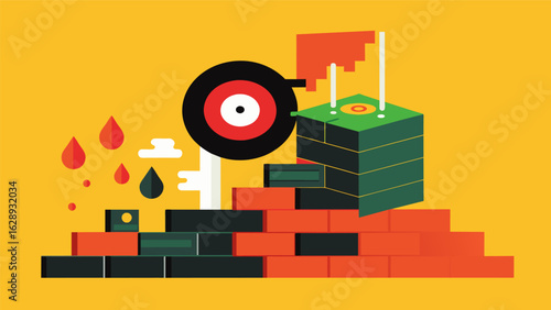 A company has developed a od to melt down vinyl records and compact them into durable building bricks promoting a sustainable and unique construction Vector illustration