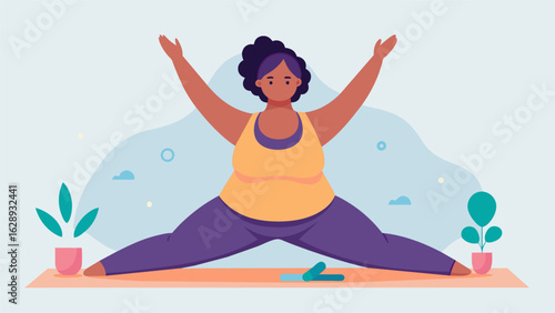 A person of size feeling represented and included participating in a body positivity yoga class specifically catered to their unique body type..