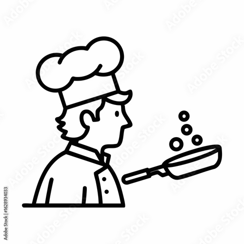 Chef in White Hat Cooking with Frying Pan for Culinary Blogs, Recipe Websites, Cooking Classes, Food Education, and Social Media Food Content  
