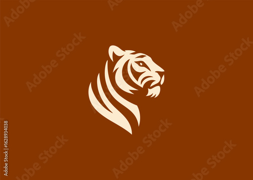 Tiger head logo portraying power, sharp focus, and bold animal strength.