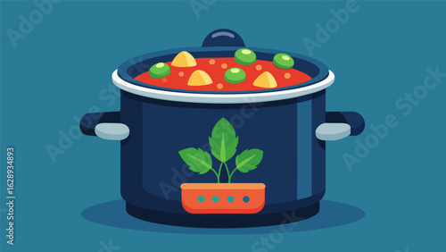 A hearty batch of vegetable soup slowly cooking in a crockpot the low heat allowing the vegetables to soften while maintaining their nutrients..
