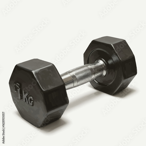 Single Black 1KG Dumbbell with Silver Handle for Strength Training