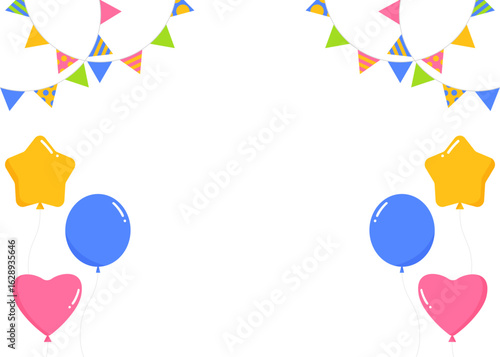 ガーランド、旗、風船のデコレーションフレーム