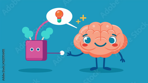 A cartoon illustration of a tiny molecule of ketamine sneaking into a brain cell and flipping a switch to turn off depressive thoughts and emotions..