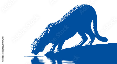 blue leopard silhouette thirst wildlife transparent background