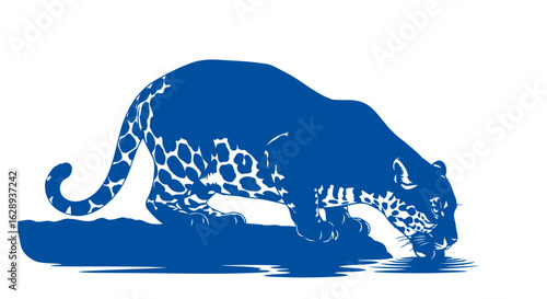 blue leopard silhouette drinking striking wildlife design element