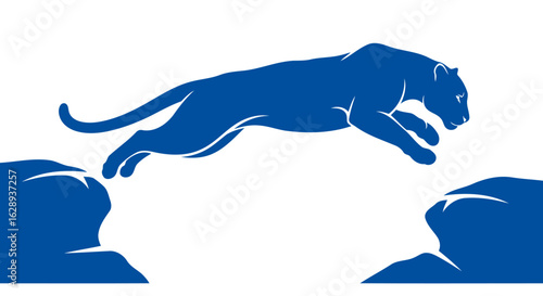 blue panther silhouette leaping over obstacles transparent background