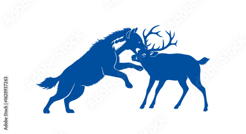 blue horse and deer silhouette dynamic confrontation for design