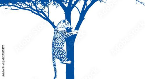 nocturnal leopard silhouette climbing tree dramatic design element