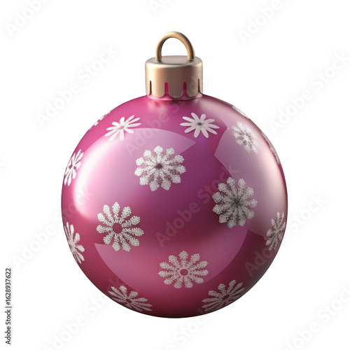 3d pink christmas ornament with floral pattern isolated on transparent background