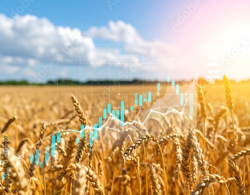 Wheat field with financial data overlay