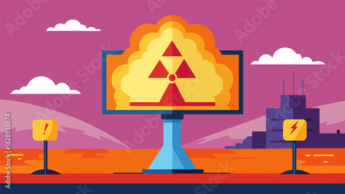 A billboard featuring a nuclear explosion with a message warning of a potential attack instilling fear and unease in viewers..
