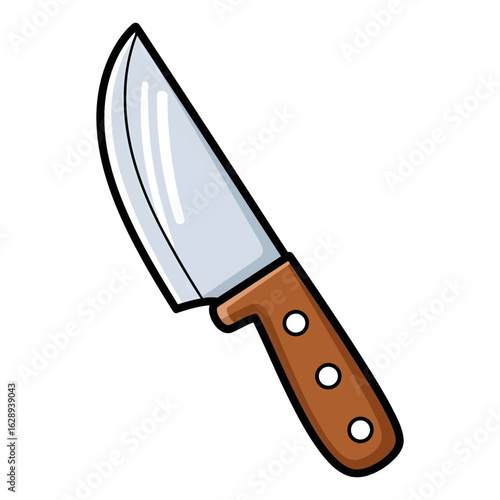 Cute cartoon illustration of a kitchen knife with a brown handle. A simple hand-drawn culinary utensil for cooking concepts.