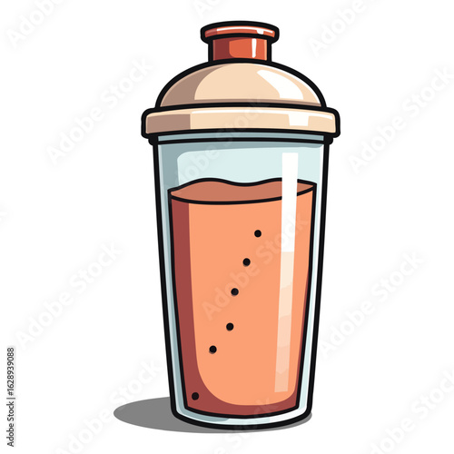 A clean cartoon illustration of a sports shaker bottle with a protein smoothie, representing fitness nutrition and a healthy lifestyle.