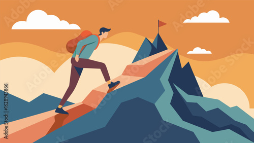 A person hiking up a mountain physically challenging themselves as they also push through emotional barriers on their journey of selfhealing..
