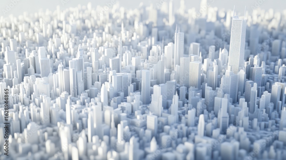 Obraz premium Abstract White Cityscape: A 3D Render of a Modern Metropolis