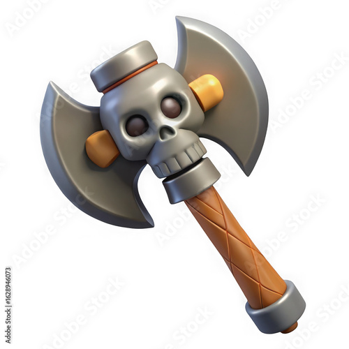 Cartoon skull axe weapon fantasy isolated on a transparent background