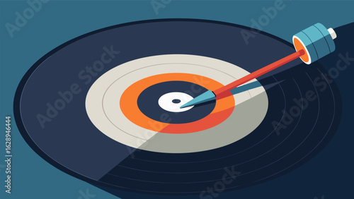A closeup of a record needle gracefully dancing across the grooves of a record. Vector illustration