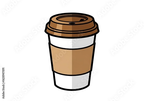 Coffee cup clip art of takeaway style with brown sleeve, suitable for delivery icons, fast cafe branding, mobile coffee services, and eco packaging designs.