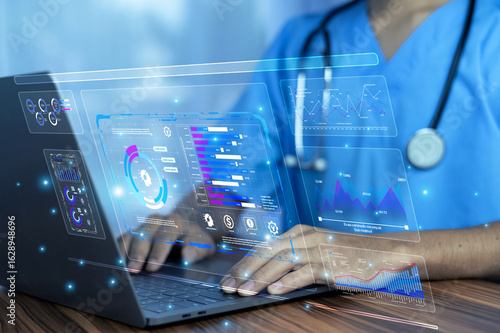 Cuadro en lienzo Doctor technology AI transforms patient care by integrating advanced diagnostics, predictive analytics, and personalized treatment for improved healthcare efficiency and accuracy