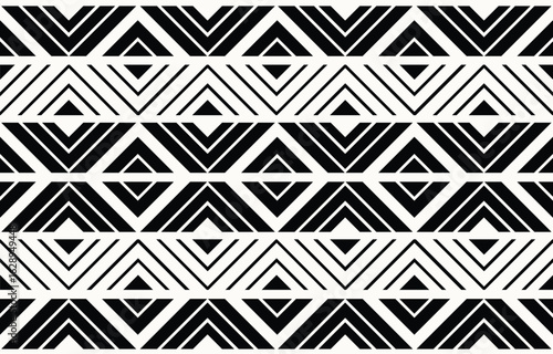 Ethnic tribal black and white  background. Seamless tribal pattern, folk embroidery, tradition geometric  ornament. Traditional design for fabric, textile, print, rug, paper, carpet