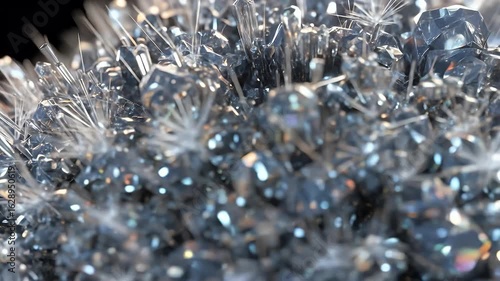 A detailed macro view of a sparkling metallic mineral cluster with sharp, acicular crystal formations.