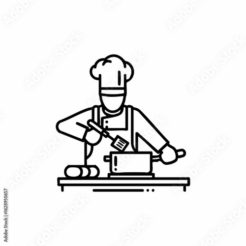 Chef Cooking with Spatula in Modern Kitchen Setting for Culinary Blogs, Recipe Websites, Cooking Classes, and Food Education Resources  