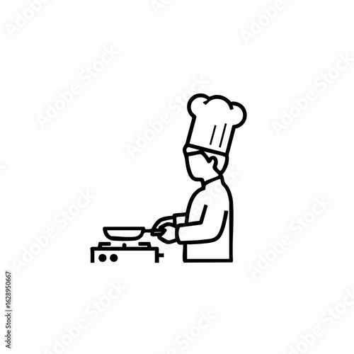 Chef Cooking on Gas Stove in Minimalist Style for Culinary Blogs, Recipe Websites, Cooking Classes, Food Education, and Kitchen Awareness  