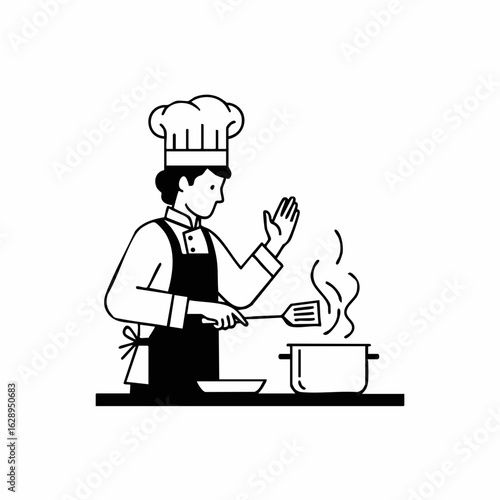 Chef Cooking in a Kitchen with Steaming Pot for Culinary Blogs, Recipe Websites, Cooking Classes, Food Education, and Restaurant Promotion  