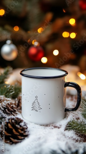 Wallpaper Mural Cozy Christmas Mug Surrounded by Snow and Pine Cones Torontodigital.ca
