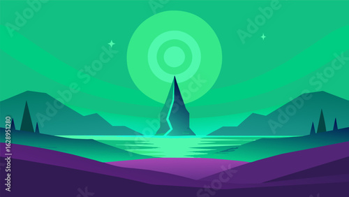 A minimalist abstract painting composed of cool green and purple hues capturing the peacefulness and lightness felt during relief after a ketamine.