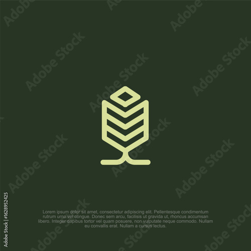 Sophisticated Olive Green Symbol: A Minimalist Geometric Design with Unique Arrow and Tree Motifs, Evoking Modernity, Organic Connection and Subtle Artistic Expression