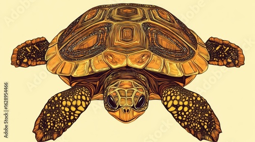 Overhead Tortoise Illustration,  Beige Background,  Zoological Print, Apparel Design
