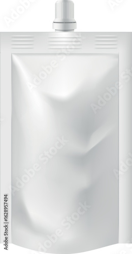 Pouch up bag mockup with spout lid, vector realistic 3D doy-pack foil food or drink products bag packaging, front view