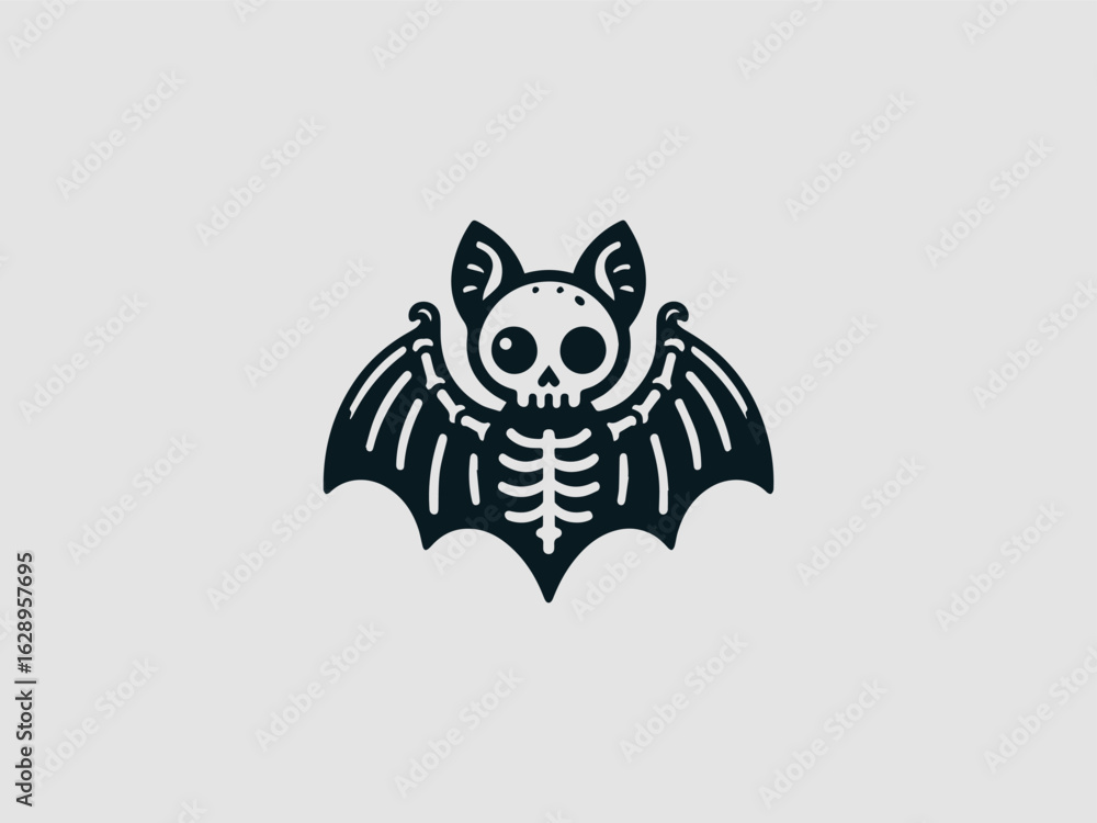 Fototapeta premium Cute skeleton bat cartoon character vector illustration with a spooky Halloween design for various projects