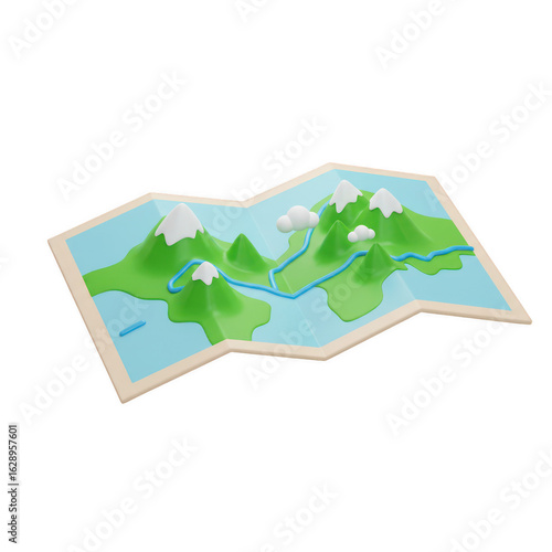 Illustrated map of mountains and rivers perfect for travel planning and adventure use