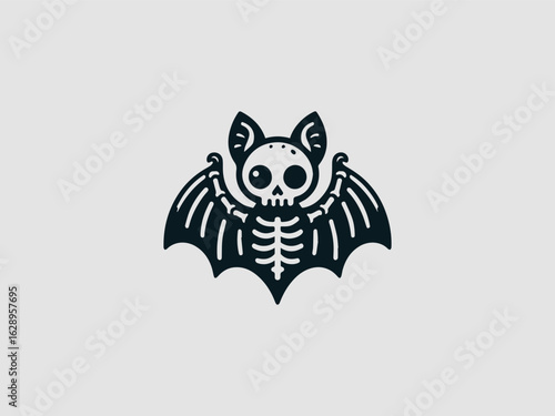 Cute skeleton bat cartoon character vector illustration with a spooky Halloween design for various projects