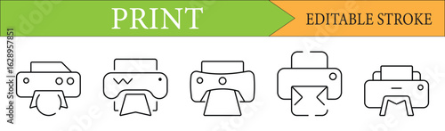 Printer Line Icons Set with Editable Stroke