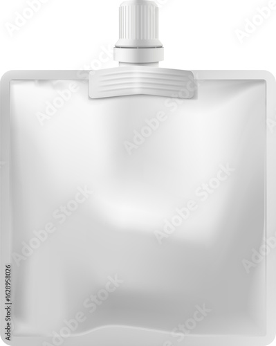 Realistic doy pack mockup with spout and closed lid, square shape.