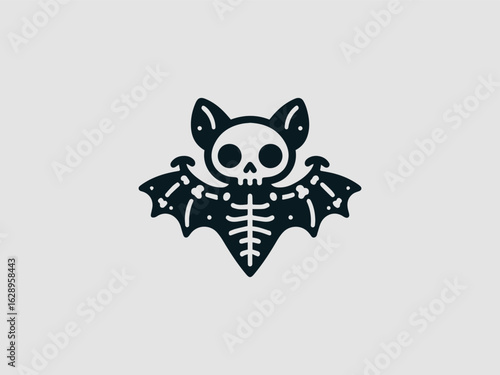 Cute skeleton bat cartoon character vector illustration with a spooky Halloween design for various projects