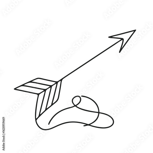 Minimalist outline of an arrow with a curved line underneath  