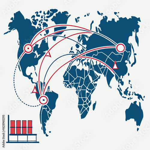 Global Network Connections Illustrated on World Map