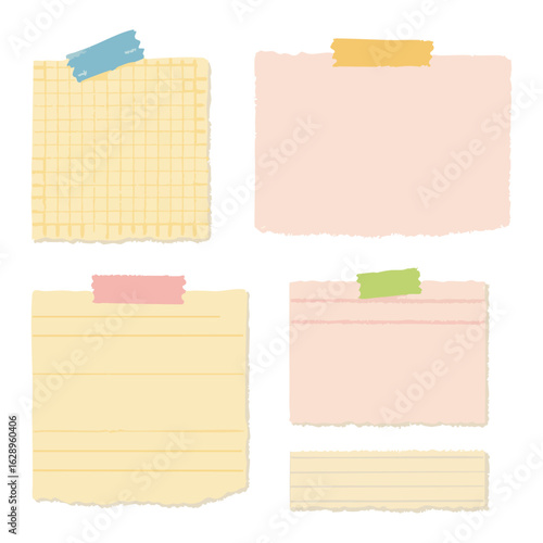 Sticky Note Memo Pad Illustration with Masking Tape, Isolated Background. Crayon Textured Memo Background for Journaling Use