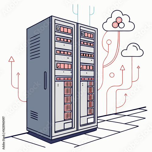 Gray Server Rack with Cloud Computing Network Illustration