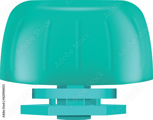 Realistic round doy pack lids, bright green color, thread, plastic.