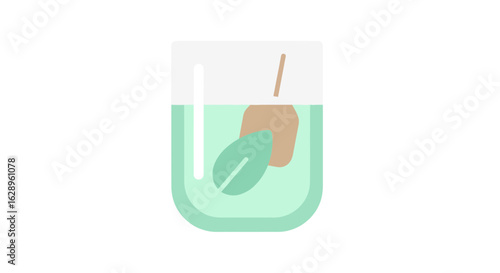 Glass Cup of Herbal Tea Vector – Mint Leaf and Tea Bag Flat Illustration

