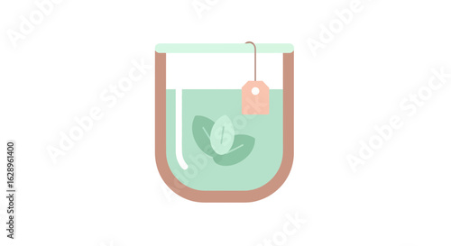 Green Tea Cup with Mint Leaves Vector Illustration
