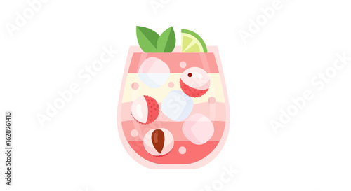 Lychee Mojito with Ice and Lime Vector Illustration
